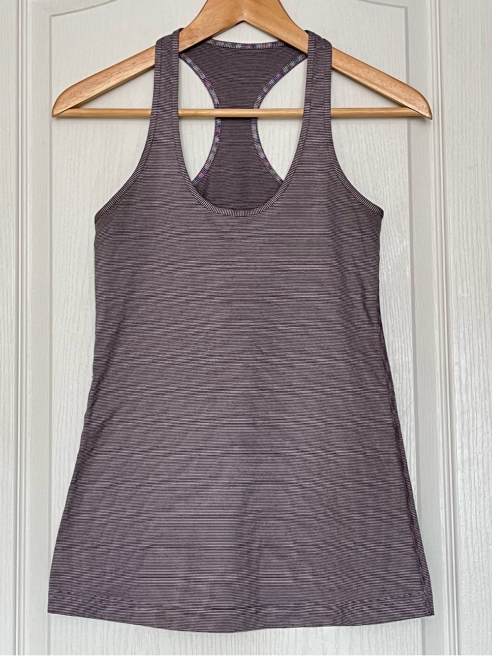 Lululemon Cool Racerback Tank Top Heathered Purple Wee Stripe Pilates Girl